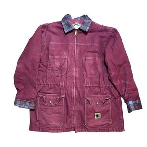 Vintage Bercowear Workwear Jacket Burgundy Plaid Utility Barn Coat Mens 50" XXL